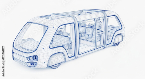 Automotive engineering blueprint of a modern bus chassis.