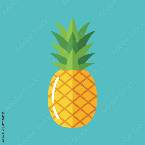 A cartoon-style depiction of a pineapple on a teal background