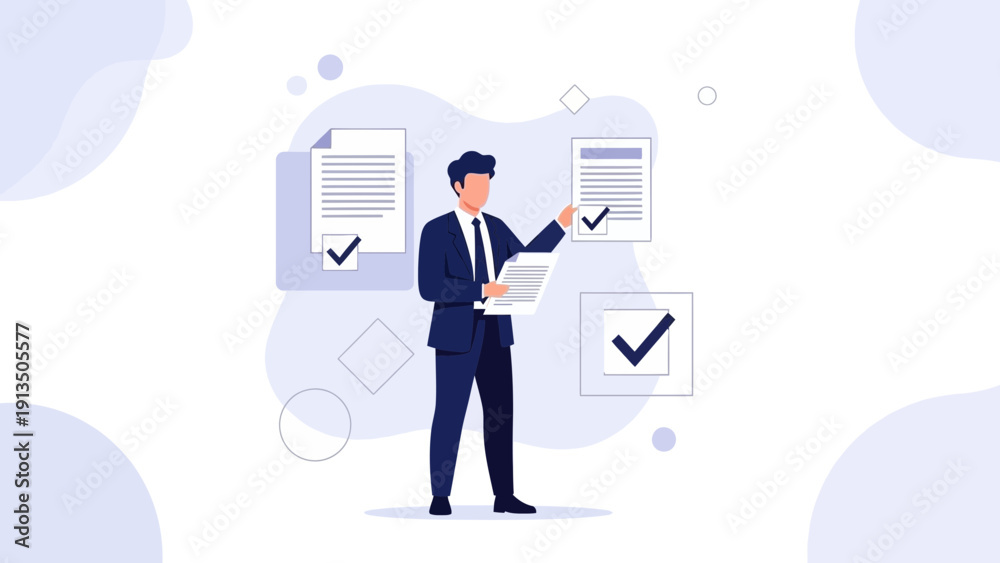 © Rayyan - Businessman reviewing documents with checkmarks, concept of approval and confirmation