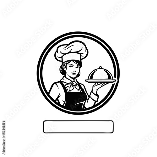 Chef presenting a dish in a circular frame, a vector illustration of culinary expertise