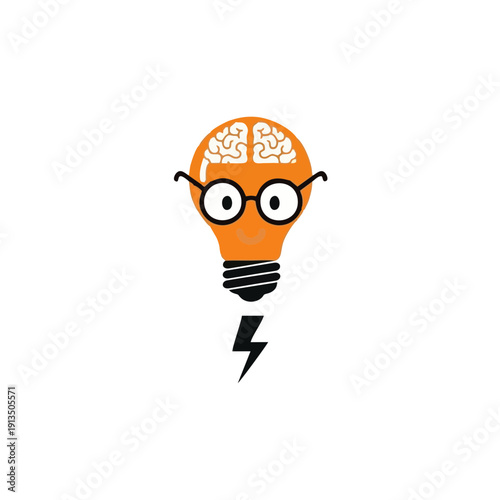 Illustration of a lightbulb with glasses and a brain, symbolizing innovation and ideas