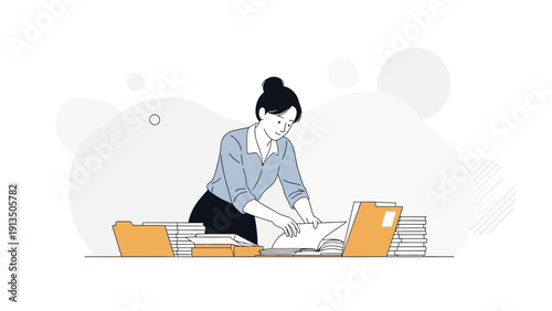 Woman Organizing Paperwork in Office - Business Administration and Document Management