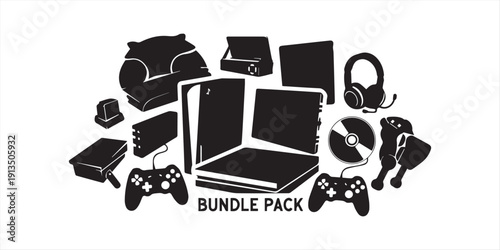 gift giftbox box set collection pack bundle black shape icon silhouette vector flat illustration design on white background