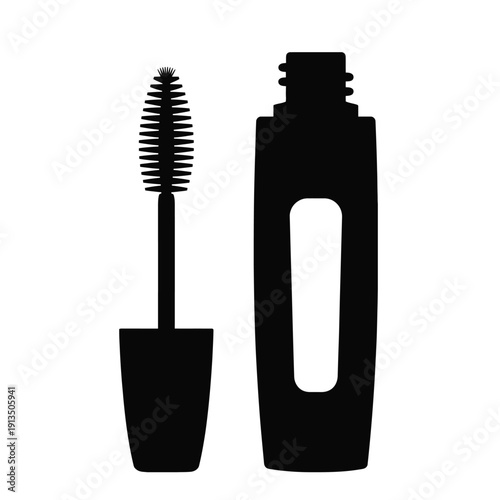Mascara Wand and Tube Silhouette - Minimalist Black Makeup Beauty Product Icon for Cosmetics Vector