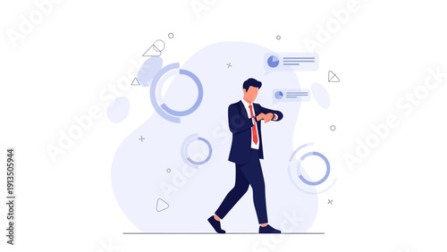 Businessman Checking Watch, Data Analysis, Time Management, Business Concept