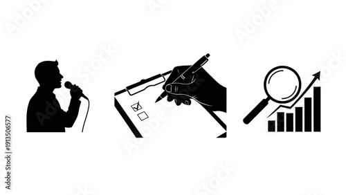 Presentation Skills Checklist and Market Analysis with Growth Chart Icons