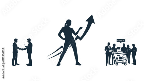 Business growth and achievement concepts with people and shopping cart icons