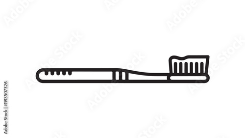 Toothbrush illustration in simple line art style with black color on white background for oral hygiene