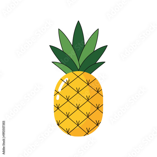 A cartoon-style pineapple, rendered with yellow, green, and white