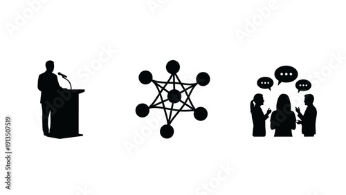 Presentation, Networking, and Conversation Icons for Business and Communication