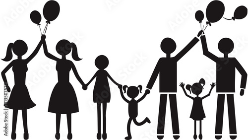 Happy family celebrating together with balloons in joyful moment