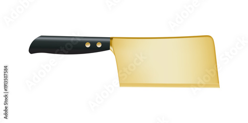 Photos Gold Butcher Knife Isolated On White Background, Meat Cleaver Vector Illustration