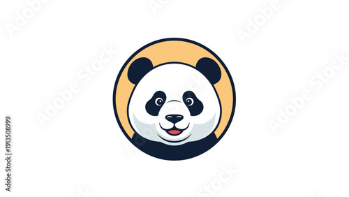 Cute vector illustration of a friendly giant panda face looking forward inside a yellow circle on white background.