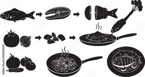 Cooking Fish with Vegetables in a Frying Pan Process