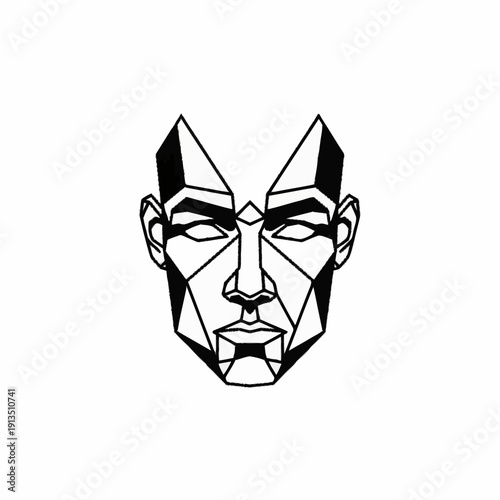 Geometric Low Poly Male Face Illustration.