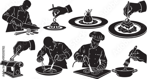 Various chefs preparing food in a kitchen setting creatively