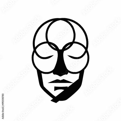 Minimalist Black and White Human Face Illustration.