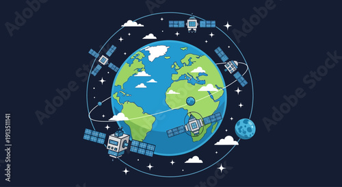 Satellites Orbiting Earth: Global Communication and Technology Concept