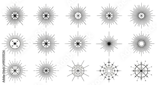 Vintage Compass Rose Collection: Nautical Starbursts, Sunbursts, and Navigation Symbols