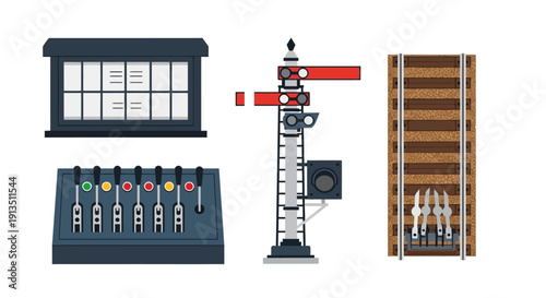 Vintage Railway Signal Box, Levers, and Track Switch - Retro Train Control System