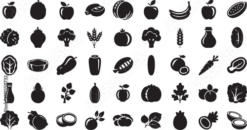 Variety of Fresh Fruits and Vegetables Icon Set Collection