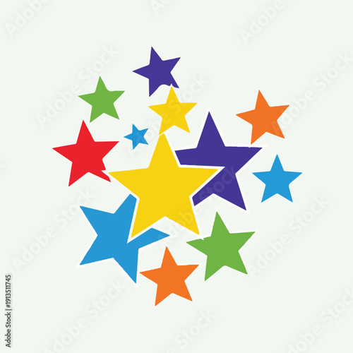 A cluster of colorful stars in various sizes and shades