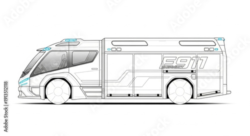 Futuristic RV Camper Van Concept Drawing.