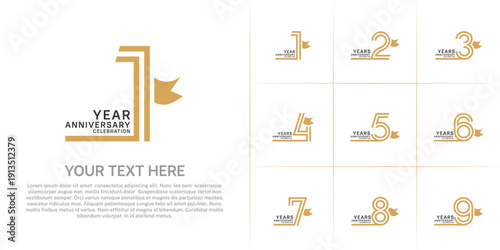 Anniversary logo style double line number set with ribbon. brown color on white background for celebration event