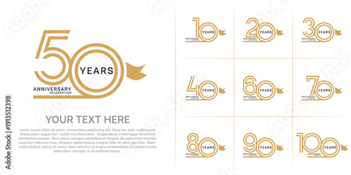 Anniversary logo style double line number set with ribbon. brown color on white background for celebration event