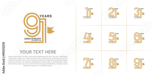 Anniversary logo style double line number set with ribbon. brown color on white background for celebration event