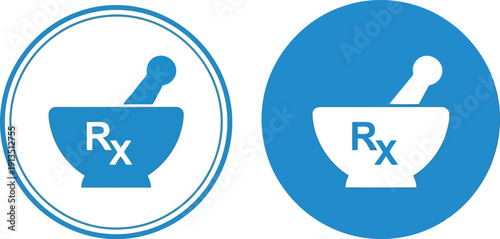 Mortar pestle rx symbol health pharmacy medical icon set simple vector design vector