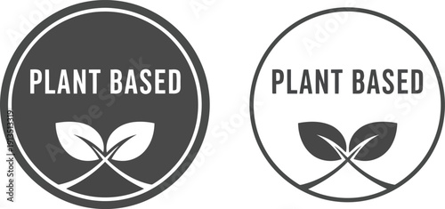 Plant based seal stamp organic vegetarian vegan food label badge icon set circle isolated vector