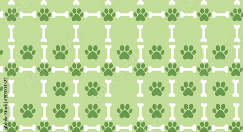 Cute green paw print pattern seamless repeat background for pet lovers and animal designs vector
