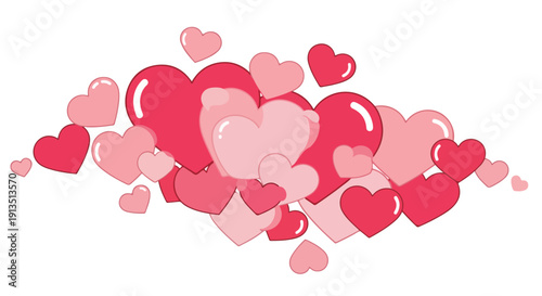 A cluster of various sized hearts in shades of red and pink