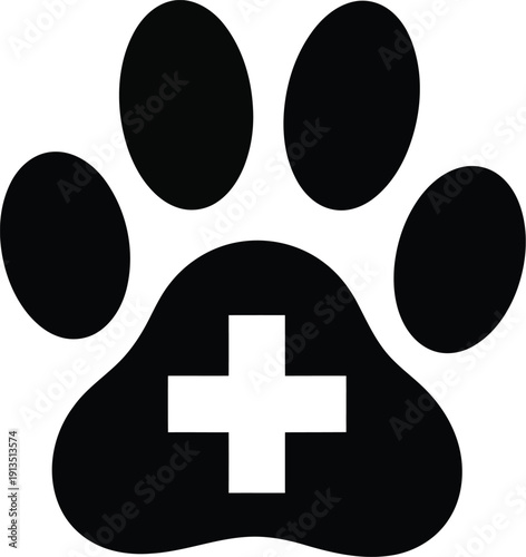 Veterinary paw print medical cross symbol icon clean design for animal healthcare and vet clinic services vector