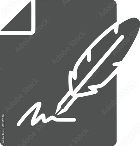 Feather quill pen signing document with signature vector icon glyph style vector