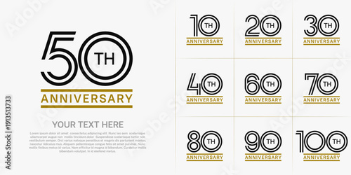 Anniversary logo style double line number set. brown and black color on white background for celebration event
