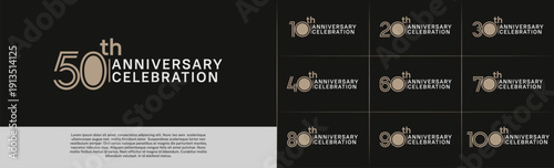 Anniversary logo type set with double line number. brown and white color for celebration event