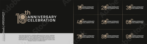 Anniversary logo type set with double line number. brown and white color for celebration event