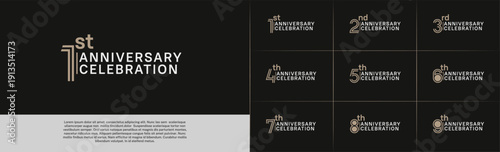 Anniversary logo type set with double line number. brown and white color for celebration event