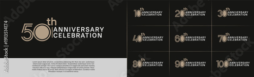 Anniversary logo type set with double line number. brown and white color for celebration event