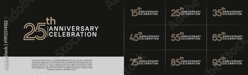 Anniversary logo type set with double line number. brown and white color for celebration event