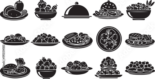 Variety of Food Dishes and Plates with Different Cuisine
