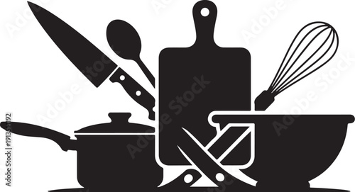 Kitchen Utensils and Cookware Silhouette Vector Graphic Illustration Set