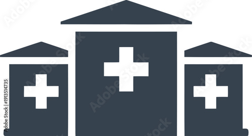 Modern hospital building facade with medical cross symbols clean medical healthcare facility architecture icon vector