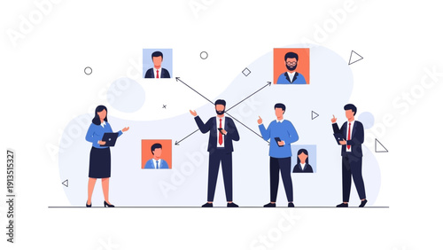 Team Building and Networking Concept with People Icons and Arrows