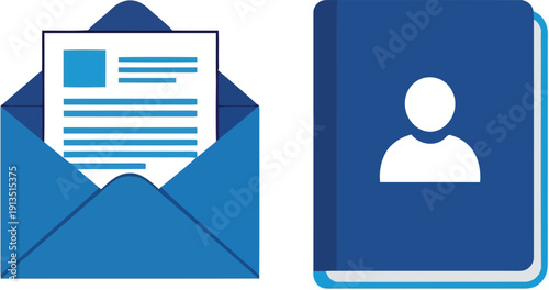 Contact information icon envelope document book person symbol flat design business communication and records vector