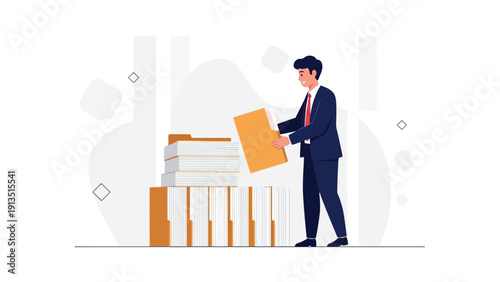 Businessman Organizing Files in Office - Business Data Management Concept