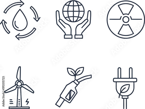 Sustainable energy icons set renewable resources ecology technology clean power solutions concept vector