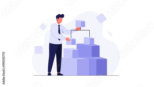 Businessman Building Hierarchy Structure with Cubes - Business Organization Concept